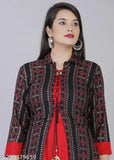 Rayon kote kurats, three-quarter sleeves, printed combo, Indian fashion top for women sizes S to 4XL on mannequin