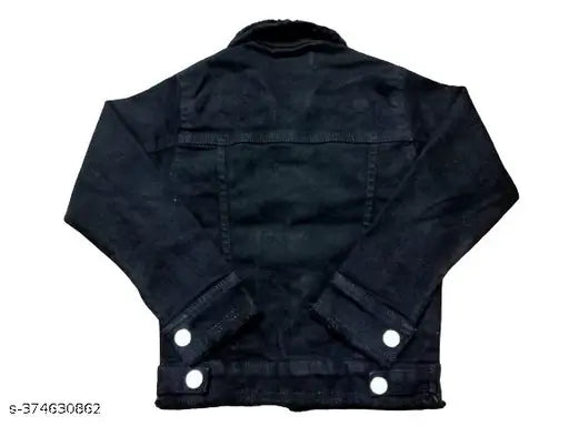 Solid girls denim jacket, long sleeve, navy blue denim, kids' size