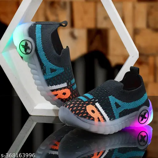 Kids slip-on LED light casual shoes, woven design, Lycra & Eva material, ideal for boys' party wear, India origin, size: 12-18 Months, 18-24 Months, 2-2.5 Years