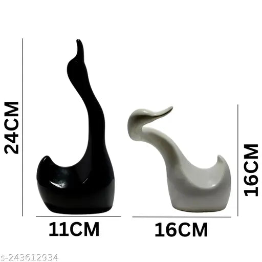 Black and white ceramic hugging swan sculptures, modern romantic love decor for office or desktop (11 cm L x 24 cm H x 8 cm W, 600gm each). Exquisite bird & animal showpiece