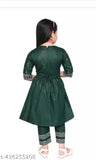Printed rayon baby kurti with palazzos bottom, three-quarter sleeves. Size: 2-3 years, calf length top 19in, bottom 20in