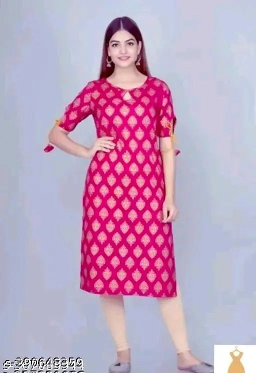 Pink gold rayon three-quarter sleeve blouse, vibrant print combo, women's fashion from India