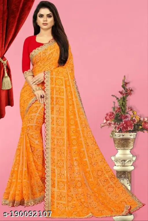 Indian festival special, checkered georgette saree with embroidered net blouse on display