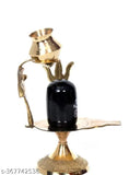 Brass Adi Shankara Shivling Trishul With Kalash, ornate Shiva Lingam for daily puja and blessings, 9cm x 4.5cm x 9cm, made in India