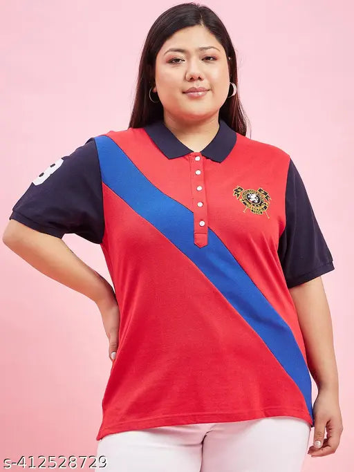 Colorblocked cotton blend women's half sleeve top, short sleeves, multi-striped pattern. Size: XXXL (Bust 44in, Length 28in). Made in India