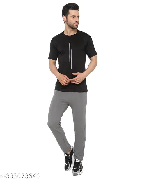 Sky Blue & Black Urban Rod stretchable Lycra gym t-shirts for men, 2-pack with short sleeves and striped pattern