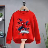 Red Spider Man printed cotton fleece long sleeve for kids, sporty style with timeless appeal