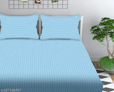 King Sky Blue Akin 220 TC Glace Cotton Striped Double Bed Sheet & Pillow Covers, ideal for hotels and guest houses