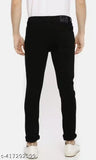 Black cotton slim fit denim jeans for men, featuring a washed pattern and comfortable mid-rise. Modern look, classic closure, sizes 28, 30, 32 (28in/40in/35in, 30in/40in/37in, 32in/40in/39in), origin India