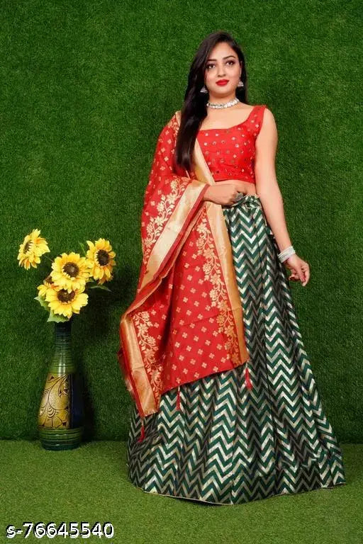 Soft silk traditional lehenga collection, zari stitch with Banarasi Jacquard and Tussle dupatta, semi-stitched for ages 8-16, Indian handcrafted fashion accessory