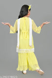 Suhana Kolkata Girl Chiffon Kurti set, Indian mirror work design on straight, knee-length, three-quarter sleeve top for kids (3-11 years)