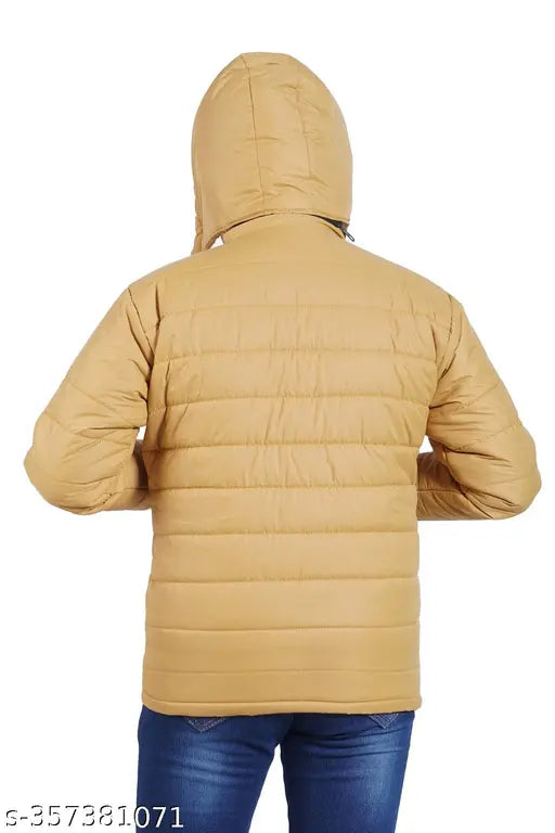 Polyester kids' winter jacket, solid color, waterproof hooded design for boys (6-7yrs, 34in chest; 7-8yrs, 34in chest; 8-9yrs, 36in chest), Indian origin