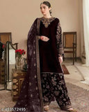 XL Velvet Embroidered Party Wear Suit Set - Indian velvet kurta and bottomwear