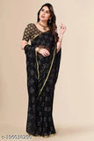 Chiffon saree with brocade blouse, printed zari pattern, single free-size, Indian origin