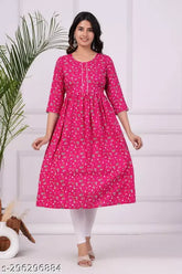 Rayon anarkali kurta, floral printed with lace work, three-quarter sleeves, premium quality for Indian fashion