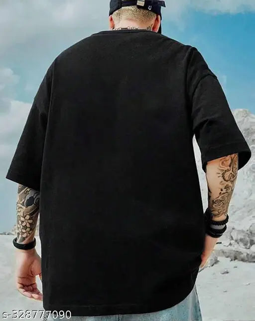Black cotton blend oversized graphic print T-shirt by Hiden Brooks, suitable for men's everyday wear. Anime design pairs well with pants, jeans, or shorts, perfect for casual outings and sports activities. XS-XXXL sizes available