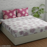 King Size Glace Cotton Elastic Fitted Sheet by TINDLER KNOTS, 300TC, 2 Pillow Covers (18x28), microfiber, India