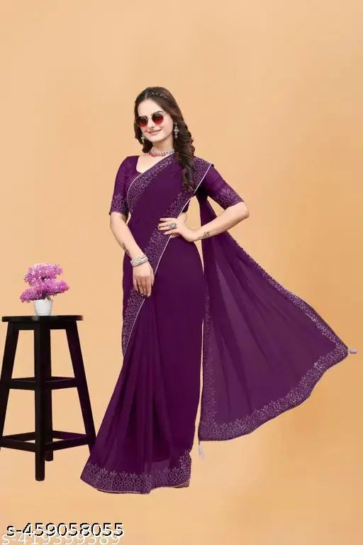 Georgette Diamond work traditional fancy saree, perfect for parties and weddings. High-quality lace and free size