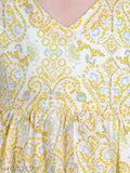 Yellow cotton paisley print Anarkali/Flared Kurta & Sharara Set for girls, featuring intricate embellishments and flared silhouette. Perfect for special occasions or festive celebrations. Available in sizes 2-3 Years to 9-10 Years. Made in India