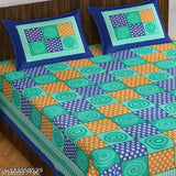 Jaipuri printed cotton bedsheet with 2 pillow covers, summer-ready checkered design, ideal for adults, made in India