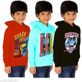 Cotton boys hoodies & t-shirts combo pack of 3, printed design in various kids sizes: 2-3yrs, 3-4yrs, etc. Made in India