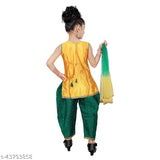 Silk blend Patiala suit for kids, self-designed with dupatta. Ideal for parties, weddings, and special occasions like Diwali, Navratri, or Christmas." (118 characters)