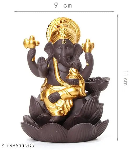 Handcrafted poly resin Ganesh incense burner with waterfall effect, 7cm long, 11cm high, and 10cm wide. Ideal for indoor decor, Pooja Mandir, or gift giving, made in India