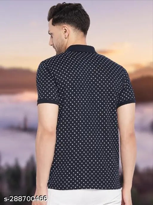 Navy Blue Cotton Blend Wild West Men's Short Sleeve Polo T-Shirt with All-Over Print