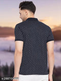 Navy Blue Cotton Blend Wild West Men's Short Sleeve Polo T-Shirt with All-Over Print