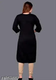 Woolen three-quarter sleeve kurti, solid design, winter collection. Women's wool kurti in M (38in bust, 28in length), L (40in bust, 28in length), XL (42in bust, 30in length). Made in India