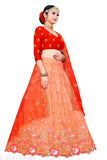 Attractive semi-stitched embroidery work net dupion silk and net Lehenga Choli, free size, embellished with cut work border and thread work, India origin