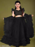 Satin & net partywear lehenga choli set for girls aged 12-16, embroidered ruffle style, semi-stitched