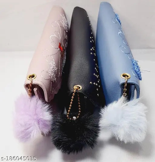 Curvy PU embroidered net hand clutch (3 compartments), free size for women & girl, India