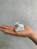 White marble Shiv Nandi Idol, 2-inch for Pooja Mandir. Handcrafted Indian statue for spiritual worship and home decor