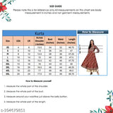 Red cotton floral round kurti, three-quarter sleeves, printed design for women's traditional wear, India origin