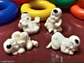 Handcrafted miniature Feng Shui Buddha figurines set, poly resin, 4 pieces (5x6x5cm), Indian origin