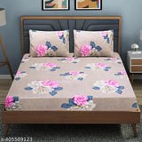 Microfiber double floral fitted bedsheet (144TC), elastic with 2 pillow covers - vibrant bedroom decor, India-crafted