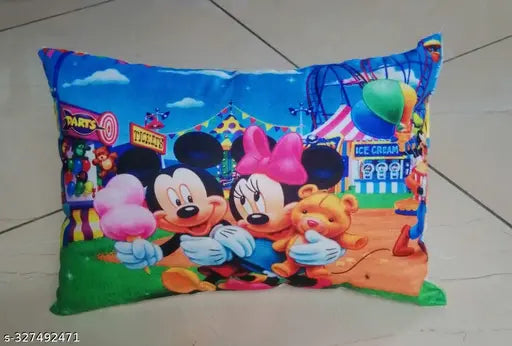 Cotton blend net kids pillow, cartoon-printed velvet fabric, 12x14 inch size for baby bedding