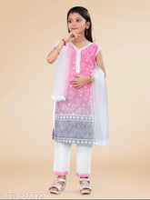 Cotton Bandhni print kurta set (3-piece): sleeveless, net dupatta, for kids 4-14 years, Indian children's outfit