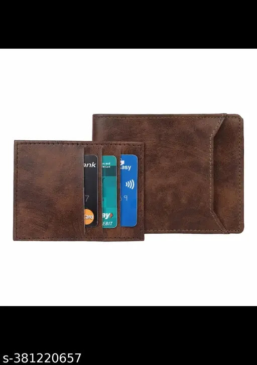 Brown faux leather formal wallet with 5 compartments, printed net pattern, free size (4cm x 5cm), trendy design for men, affordable price, India origin
