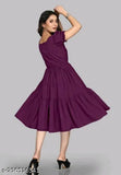 Rayon wine-colored party dress for women, solid design, short sleeves, suitable for various sizes from S to XXL, Indian origin