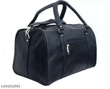 Black faux leather duffel bag, regular capacity for travel - 30L, shoulder style with solid pattern