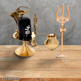 Brass Shivling Idol, 3-piece Shiva statue decor with Trishul and Nag, traditional Hindu figurine gift, handmade from India, 8 cm x 8 cm x 5 cm