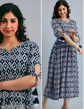 Indigo Illusion Blue Printed Rayon Gown for Women, ankle-length design in vibrant blue, versatile for casual and formal occasions