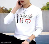 Men's white polyester full sleeve t-shirt with printed typography alphabet design, suitable for size S to XXL
