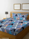 Soft cotton geometric double bedsheet, 90x100 inches by NS Shop with 2 pillow covers, ideal for summer