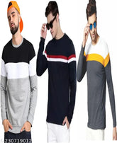 Striped cotton full sleeve men's t-shirt combo of 3 pieces, Indian-origin on clothing rack