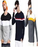 Striped cotton men's full sleeve t-shirt combo (S - chest size 36in, length size 25in), Indian-made quality