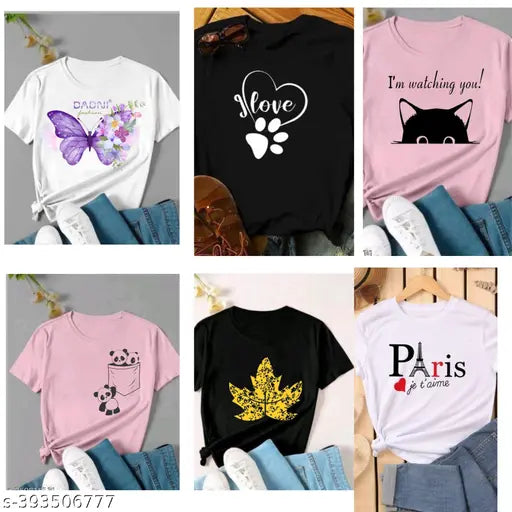 Women's 100% cotton short-sleeve t-shirt with printed pattern, ideal for both women and girls. Solid construction from India