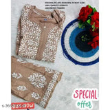 Embroidered rayon kurti & palazzo set, three-quarter sleeves, Indian Chikankari work on soft Rayon fabric for women's fashion